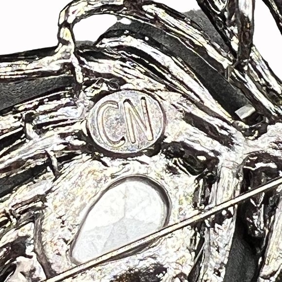 Feather Peacock Large Brooch Pin Lake Blue Crystal Silver Metal Colored Base - Picture 4 of 6